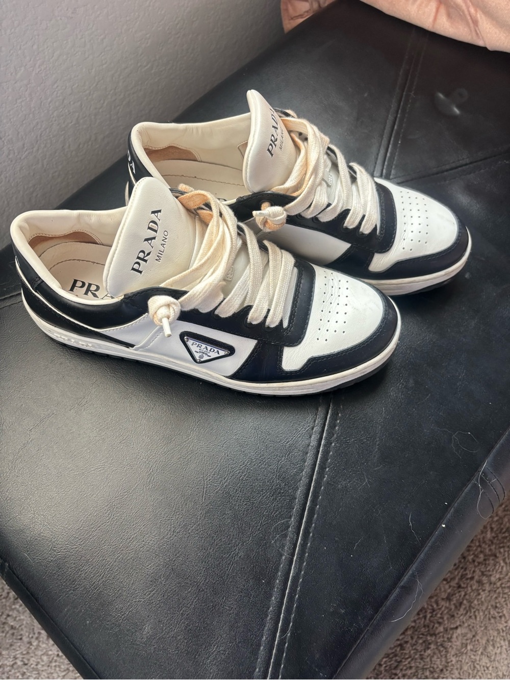 Prada Black and White Low-Top Leather Sneakers